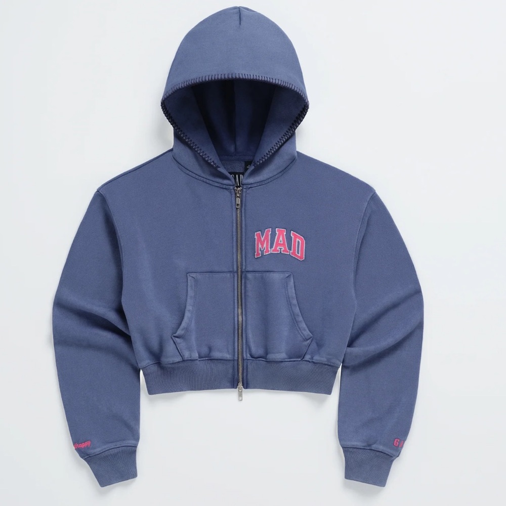 Madhappy Dark Blue Cropped Hoodie with Pink Accents